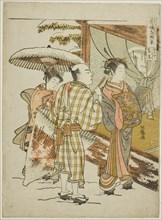 Karauta of the Ogiya in Evening Snow (Ogiya Karauta bosetsu), from the series "Eight..., c. 1773/75. Creator: Isoda Koryusai.