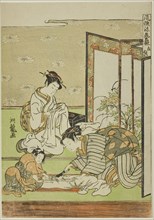 Cutting and Sewing (Tachinui), from the series "Collection of of Fashionable..., c. 1770/72. Creator: Isoda Koryusai.