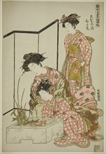 Shirotae of the Okanaya, from the series "Models for Fashion: New Designs as Fresh..., c 1777/78. Creator: Isoda Koryusai.