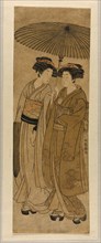 Two Young Women Walking Under an Umbrella, c. 1777. Creator: Isoda Koryusai.