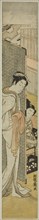 Courtesan Standing Behind Screen and Young Man Smoking, c. 1771. Creator: Isoda Koryusai.