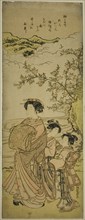 Courtesan and Two Attendants Parading by a Stream, c. 1776. Creator: Isoda Koryusai.