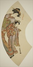 The Courtesan Hanaogi of the Ogiya and her attendant, from the series "Fans of the..., c. 1777/78. Creator: Isoda Koryusai.