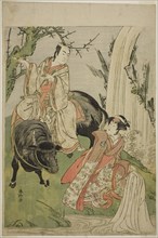 The Actors Segawa Kikunojo III as Princess Hatsune (Hatsune Hime) (right), and Ichikawa..., c. 1785. Creator: Katsukawa Shunko.