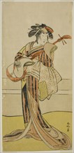 The Actor Yamashita Mangiku I as Osan in the Play Kitekaeru Nishiki no Wakayaka..., c. 1780. Creator: Katsukawa Shunko.