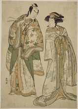 The Actors Segawa Kikunojo III as the Courtesan Sumizome (right), and Ichikawa..., c. 1784. Creator: Katsukawa Shunko.