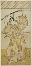 The Actor Ichikawa Danjuro V as Taira no Munekiyo (?) from the Play Kitekaeru Nishiki..., c. 1780. Creator: Katsukawa Shunko.