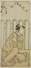 The Actor Osagawa Tsuneyo II as Onoe in the Play Haru no Nishiki Date-zome Soga..., c. 1790. Creator: Katsukawa Shunko.