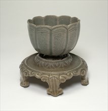 Lobed Cup and Stand with Floral Sprays and Lotus Leaves, Korea, Goryeo dynasty, mid-12th century. Creator: Unknown.