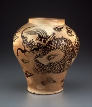 Jar with Dragon Chasing Flaming Pearl, Korea, Joseon dynasty(1392-1910), 17th century. Creator: Unknown.