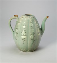Melon-Shaped Ewer with Stylized Floral Scrolls, Korea, Goryeo dynasty (918-1392), 13th century. Creator: Unknown.