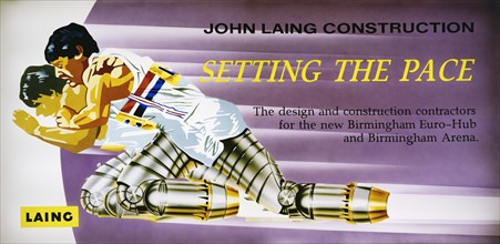 Poster advertising Laing as contractors for the new terminal at Birmingham Airport, 1991. Creator: John Laing plc.
