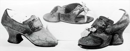 Pair of Shoes with Buckles and Pattens (Overshoes), England, c.1760s.