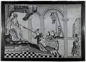 Picture Showing Esther and Ahasvervs (Needlework), England, 1713.