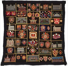 Quilt with Buildings, Animals, and Coats of Arms, New York, c.  1890.