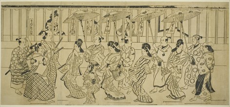 A Parade of Courtesans, c. 1690. This print may depict a scene from a Soga brothers drama. Attributed to Hishikawa Moronobu.