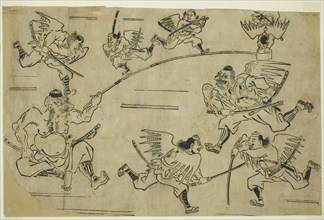 The Tengu King Training his Pupils, c. 1690. Attributed to Hishikawa Moronobu.