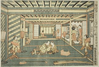 Perspective Picture of a Large Room (Senjojiki uki-e no zu), 1765. Possibly a scene in the pleasure quarters, with a shamisen and koto in the foreground. Attributed to Ishikawa Toyonobu.