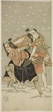 The Actors Otani Hiroji III as Kameo (right), and Sakata Sajuro I as Ario (left), in the Play Hime Komatsu Ne no Hi Asobi, Performed at the Ichimura Theater in the Ninth Month, 1768, c. 1768. Attribut...
