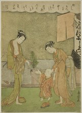 Two Women with Boy in Front of Powder Shop, c. 1770/71. Attributed to Shiba Kokan.