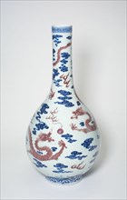 Long-Necked Vase with Dragons Chasing Flaming Pearls among Stylized Clouds, Qing dynasty (1644-1911), 18th century.
