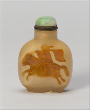 Snuff Bottle with Equestrian Bannerman with Flag, Qing dynasty (1644-1911), 1800-1900.