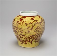 Jar with Paired Dragons Chasing Flaming Pearls amid Stylized Clouds, Ming dynasty (1368-1644), Jiajing reign mark and period (1522-1566).