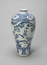 Elongated Bottle-Vase (Meiping) with a Scholar-Gentleman and Attendant, Ming dynasty (1368-1644), 15th century.