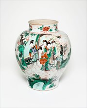 Jar with Figural Scenes and Poem Describing the Osmanthus and Moon, Qing dynasty (1644-1911), Shunzhi period (1644-1661), dated 1646, with later painted decoration.