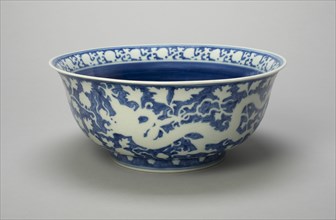 Bowl with Dragons, Peony Scrolls, and Band of Lingzhi Mushrooms, Ming dynasty (1368-1644), Jiajing reign mark and period (1522-1566).