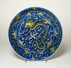 Dish with Dragons amid Clouds, Chasing Flaming Pearls, Qing dynasty (1644-1911), Kangxi reign mark and period (1662-1722).