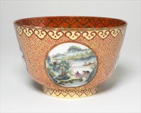 Bowl with Four Panels of Landscape Scenes, Qing dynasty (1644-1911), probably 19th century.