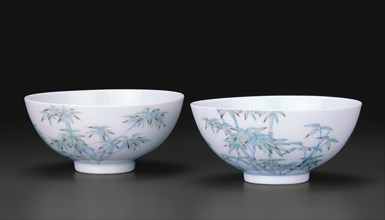 Pair of Teabowls with Bamboo, Qing dynasty (1644-1911), Yongzheng reign mark and period (1723-1735).