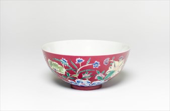 Ruby Red-Ground Famille-Rose 'Floral' Bowl, Qing dynasty (1644-1911), Jiaqing period (1796-1821).