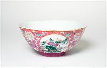 Bowl with Landscapes, Medallions, and Stylized Flowers, Qing dynasty (1644-1911), Qianlong reign mark and period (1736-1795).