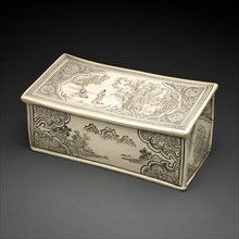 Rectangular Pillow with Figural and Landscape Scenes, Double-Lotus Medallions, and (back) Tiger Seated by Trees, Jin dynasty (1115-1234), 13th century.