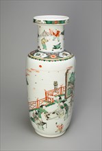Baluster Vase with Women Performing the "Four Accomplishments" and Children in a Garden, Qing dynasty (1644-1911), Kangxi period (1662-1722).