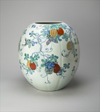 Melon-Shaped Jar with Butterflies, Gourds, and Scrolling Vines, Qing dynasty (1644-1911), Yongzheng (1723-35) or early Qianlong period (1736-95), 18th century.