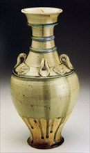 Vase (Hu) with Horizontal Bands, Loop Handles, and Lionlike Medallions, Sui dynasty (581-618).