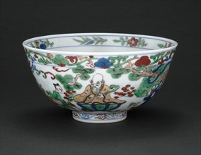 Bowl with God of Longevity (Shoulao) and Eight Daoist Immortals, Ming dynasty (1368-1644), Wanli reign mark and period (1572-1620).