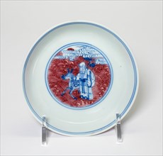 Underglaze-blue and red 'immortals' dish, 19th century.