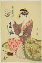 Hanamurasaki of the Kadotamaya, from the series Six Flowery Immortals of the Pleasure Quarters (Seiro bijin rokkasen), c. 1794/95.