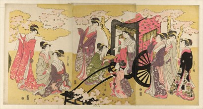 Noble woman in a carriage viewing cherry blossoms, c. 1796.