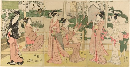 Women viewing dragon and tiger made of tobacco pouches, c. 1795.