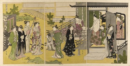 Fuji no uraba, from the series "A Fashionable Parody of the Tale of Genji (Furyu yatsushi Genji)", c. 1789/94. Yugiri, son of the Shining Prince, has won the love of Kumoinokari, daughter of To-no-Chu...