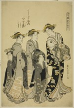 The Courtesan Hinazuru of the Chojiya with her Attendants, from the series "Edo Purple in the Pleasure Quarters (Seiro Edo murasaki)", c. 1790.