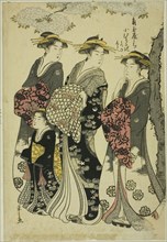 Komurasaki of the Kadotamaya with Attendants Hatsune and Shirabe, c. 1791.
