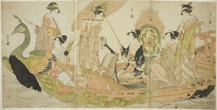 The Peacock Boat, c. 1795/96. Women playing drum, sho, flute, koto and gong.