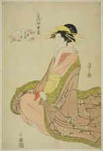 New Clothes for the Festival of New Herbs (Wakana no hatsuisho): Tamagiku of the Kadotamaya with Attendants Kikuno and Kikuji, late 18th-early 19th century.