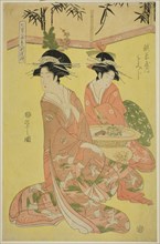 Beauties Parodying the Seven Sages - A Selection of Younger Courtesans (Shichi kenjin yatsushi bijin shinzo zoroe): Momiji of the Echizenya, c. 1793.
